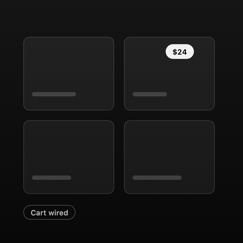 A product grid with a price